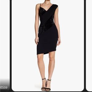 Rachel Roy Women's Mixed Media Black Asymmetrical Velvet Dress Women's Size 0